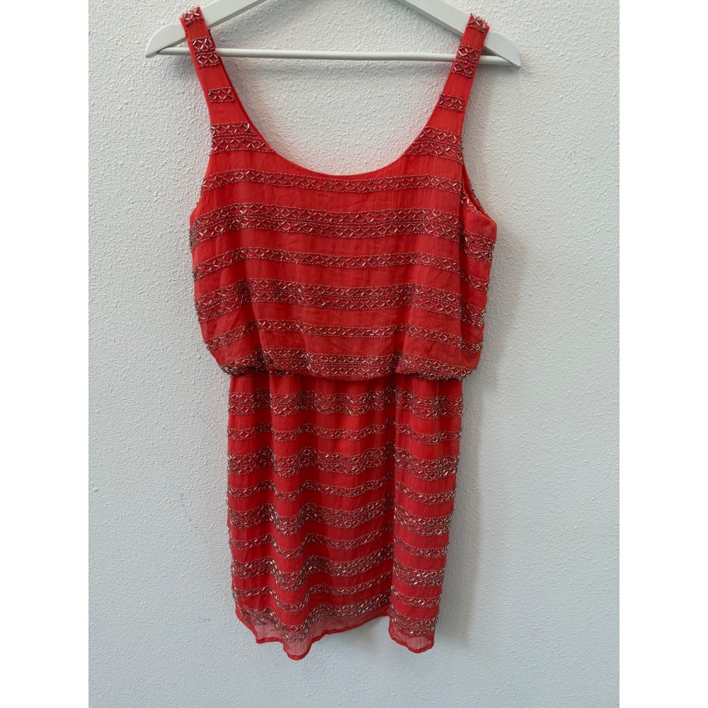 Romeo & Juliet Couture Coral Beaded Blouson Mini Dress RJ25043 Womens Large NWT - Picture 2 of 7